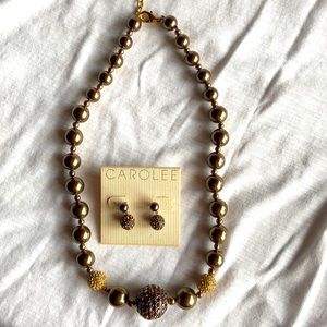 Brown and gold bead necklace and earrings